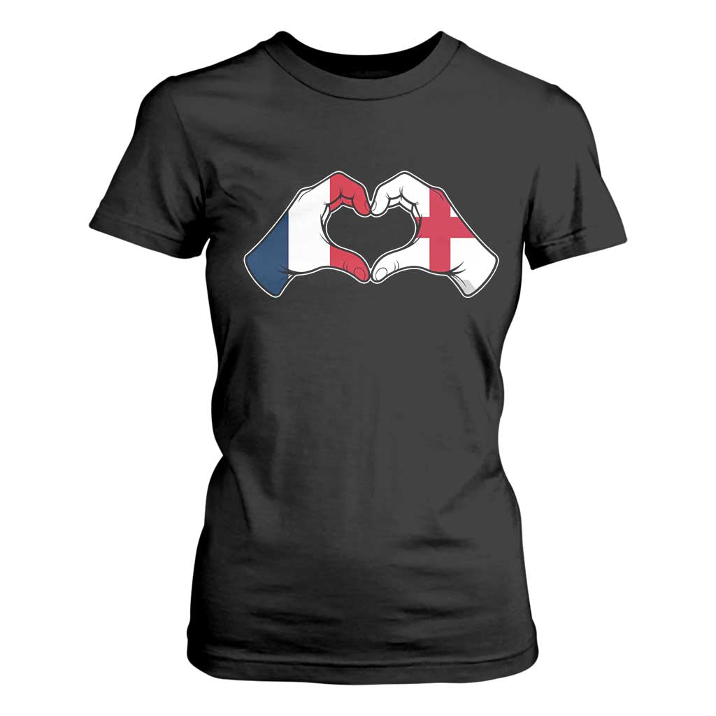 Proud Fance England Heritage Hand Heart Graphic T Shirt For Women French English Anglo Roots Cross Border Love Unity TS02 Black Print Your Wear