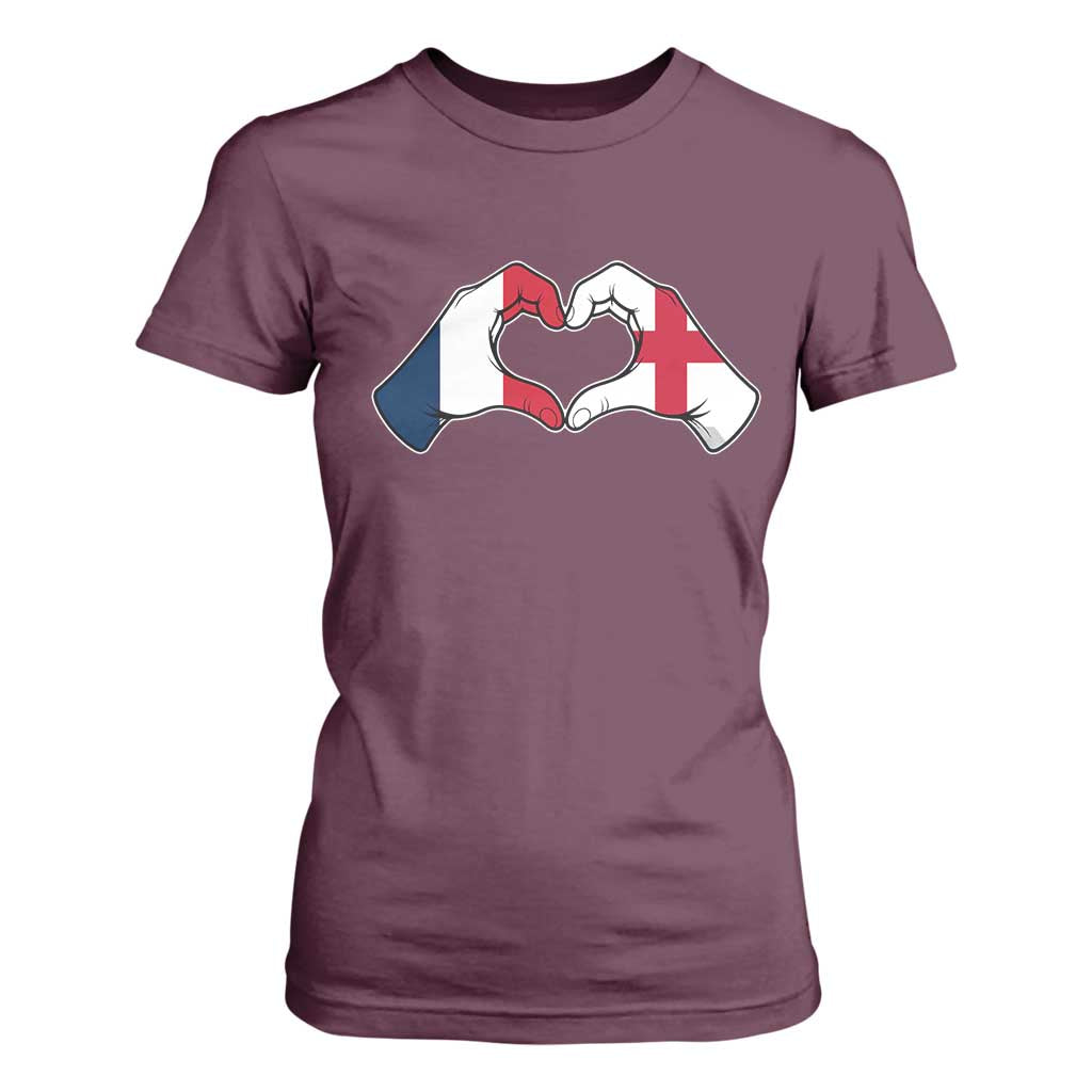 Proud Fance England Heritage Hand Heart Graphic T Shirt For Women French English Anglo Roots Cross Border Love Unity