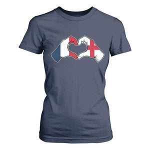 Proud Fance England Heritage Hand Heart Graphic T Shirt For Women French English Anglo Roots Cross Border Love Unity
