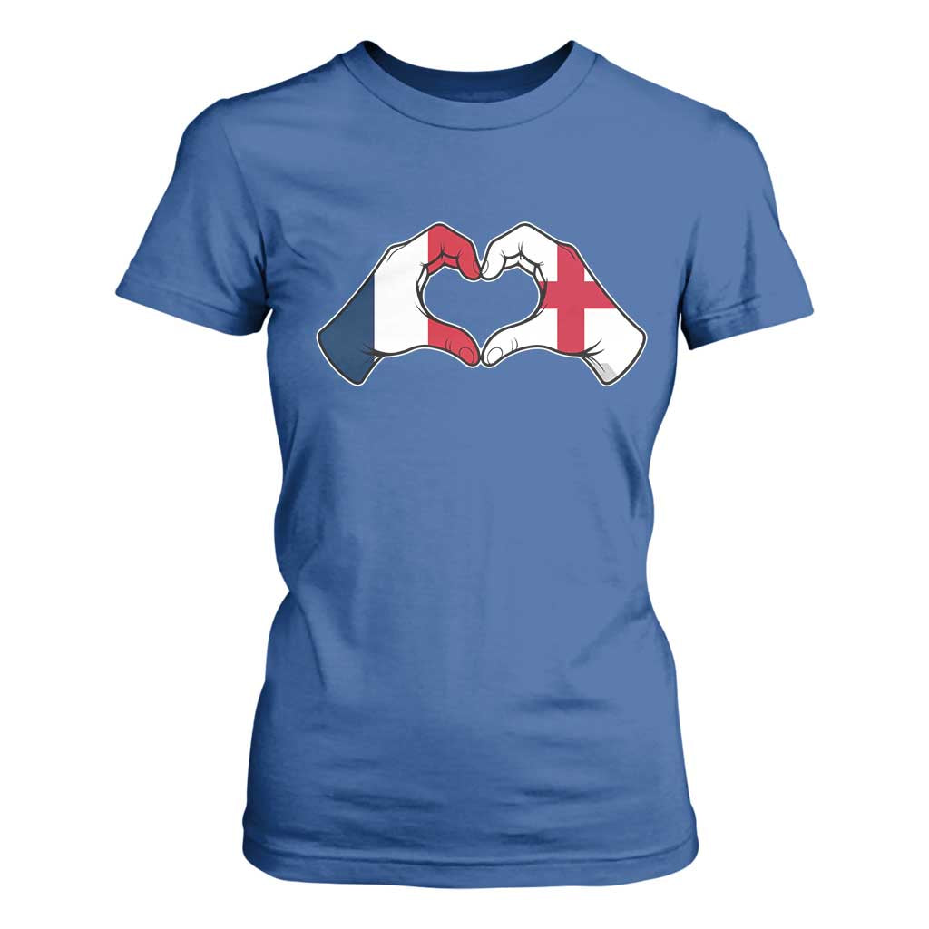 Proud Fance England Heritage Hand Heart Graphic T Shirt For Women French English Anglo Roots Cross Border Love Unity