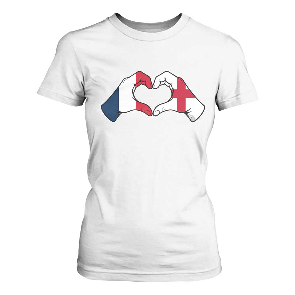 Proud Fance England Heritage Hand Heart Graphic T Shirt For Women French English Anglo Roots Cross Border Love Unity