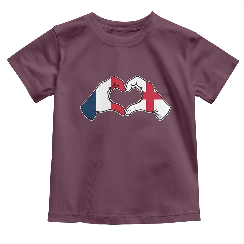 Proud Fance England Heritage Hand Heart Graphic Toddler T Shirt French English Anglo Roots Cross Border Love Unity TS02 Maroon Print Your Wear