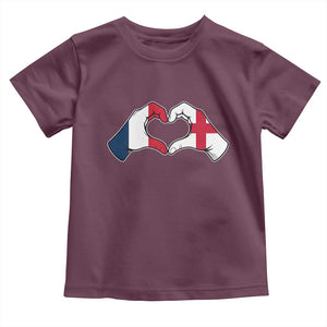 Proud Fance England Heritage Hand Heart Graphic Toddler T Shirt French English Anglo Roots Cross Border Love Unity TS02 Maroon Print Your Wear