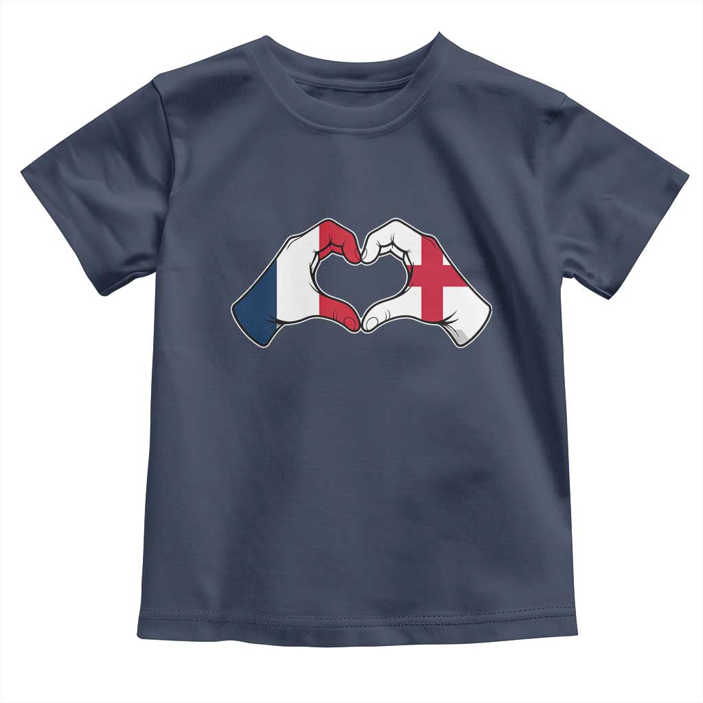 Proud Fance England Heritage Hand Heart Graphic Toddler T Shirt French English Anglo Roots Cross Border Love Unity TS02 Navy Print Your Wear