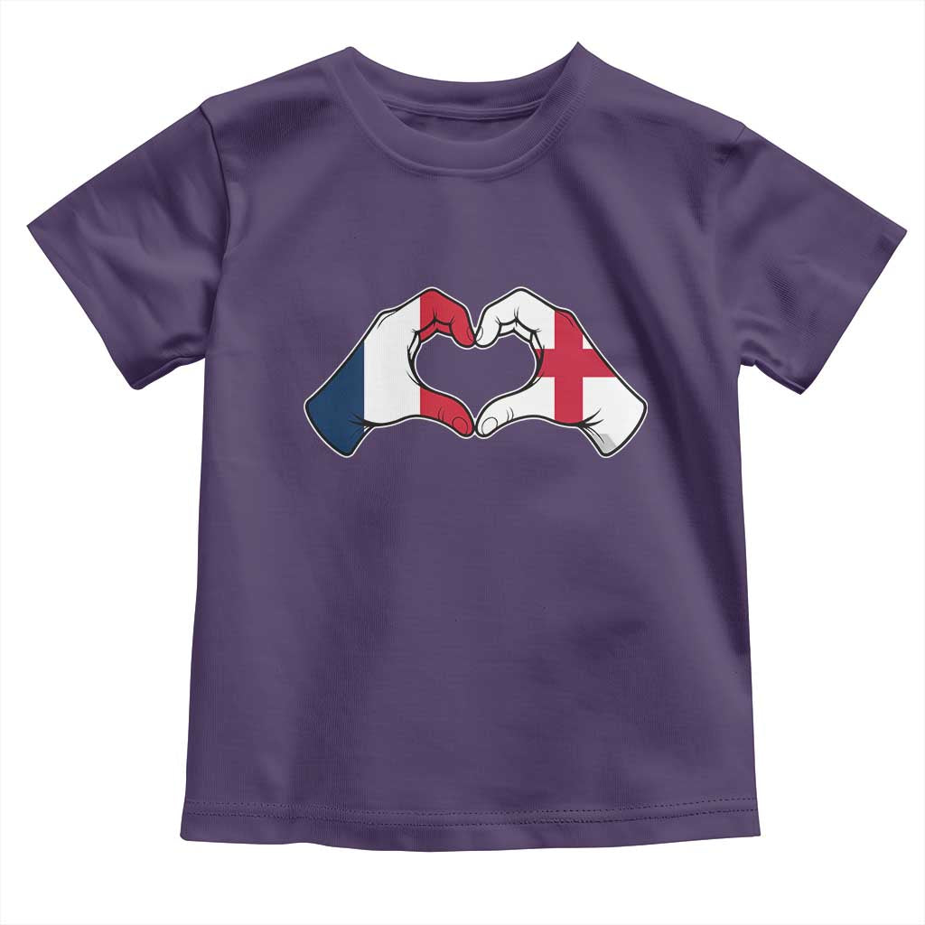 Proud Fance England Heritage Hand Heart Graphic Toddler T Shirt French English Anglo Roots Cross Border Love Unity TS02 Purple Print Your Wear