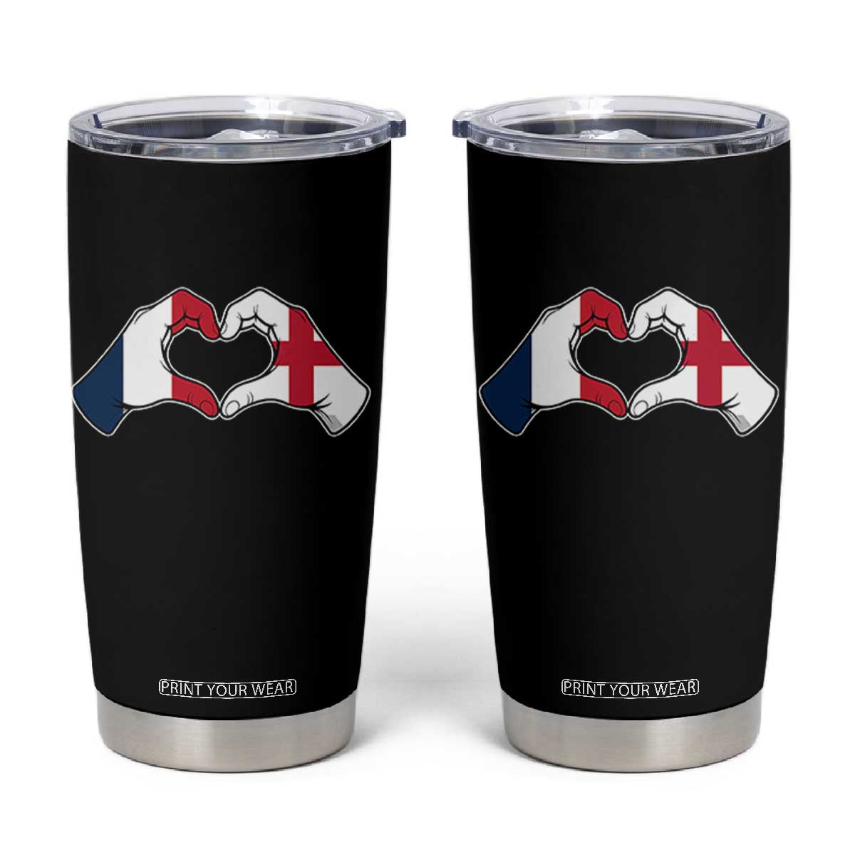 Proud Fance England Heritage Hand Heart Graphic Tumbler Cup French English Anglo Roots Cross Border Love Unity TS02 Black Print Your Wear