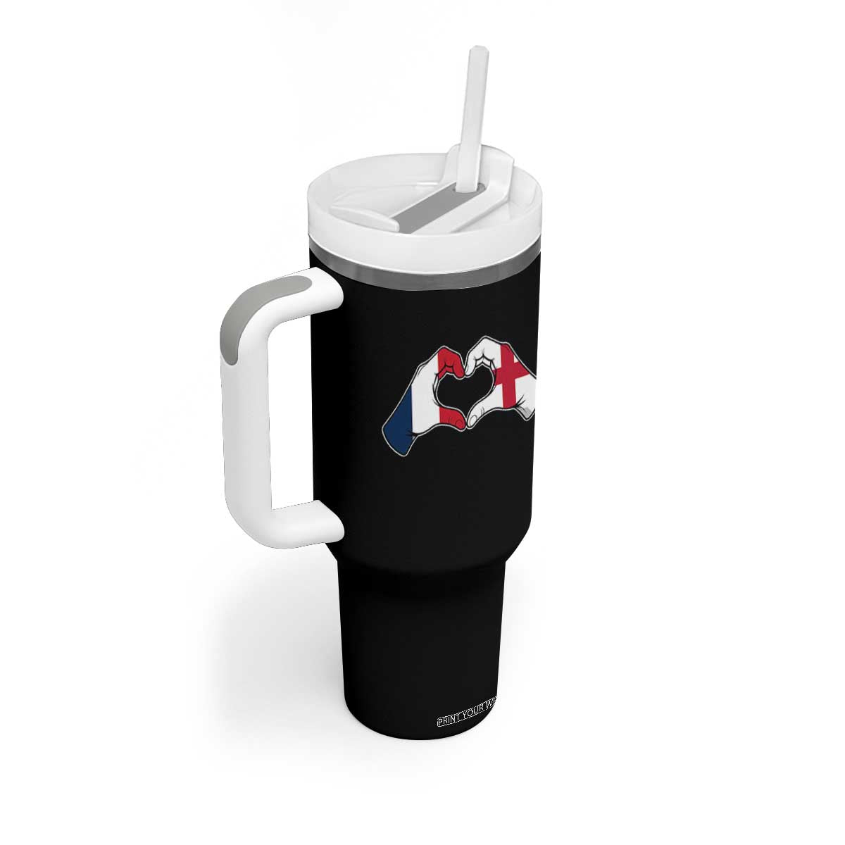 Proud Fance England Heritage Hand Heart Graphic Tumbler With Handle French English Anglo Roots Cross Border Love Unity TS02 Print Your Wear