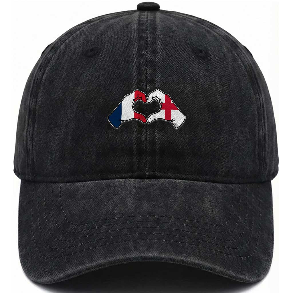 Proud Fance England Heritage Hand Heart Graphic Washed Cotton Baseball Cap French English Anglo Roots Cross Border Love Unity TS02 Print Your Wear