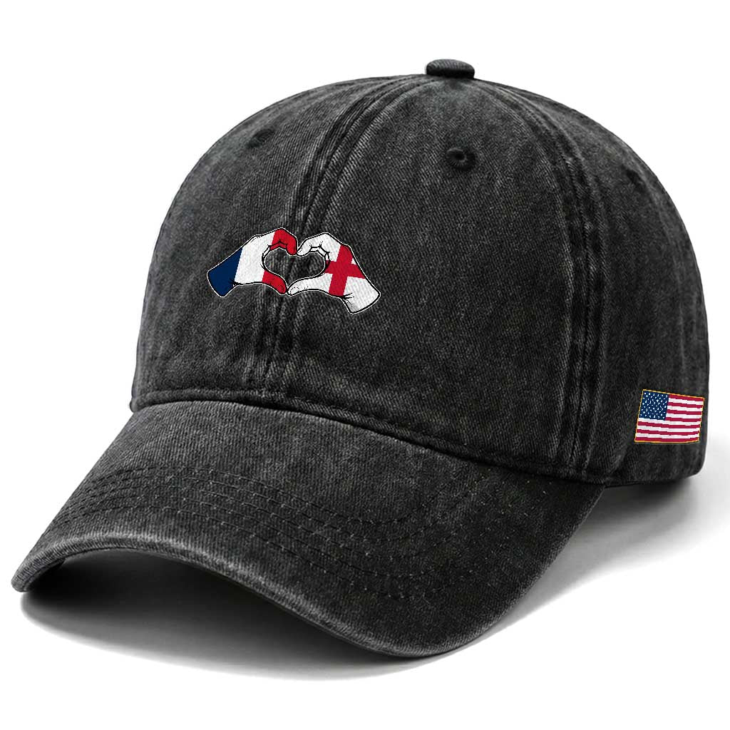 Proud Fance England Heritage Hand Heart Graphic Washed Cotton Baseball Cap French English Anglo Roots Cross Border Love Unity TS02 Print Your Wear