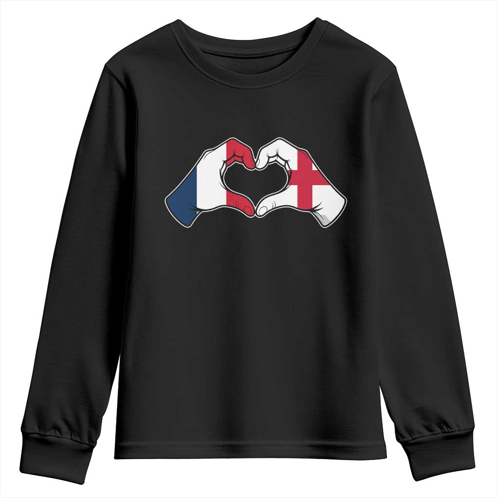 Proud Fance England Heritage Hand Heart Graphic Youth Sweatshirt French English Anglo Roots Cross Border Love Unity TS02 Black Print Your Wear