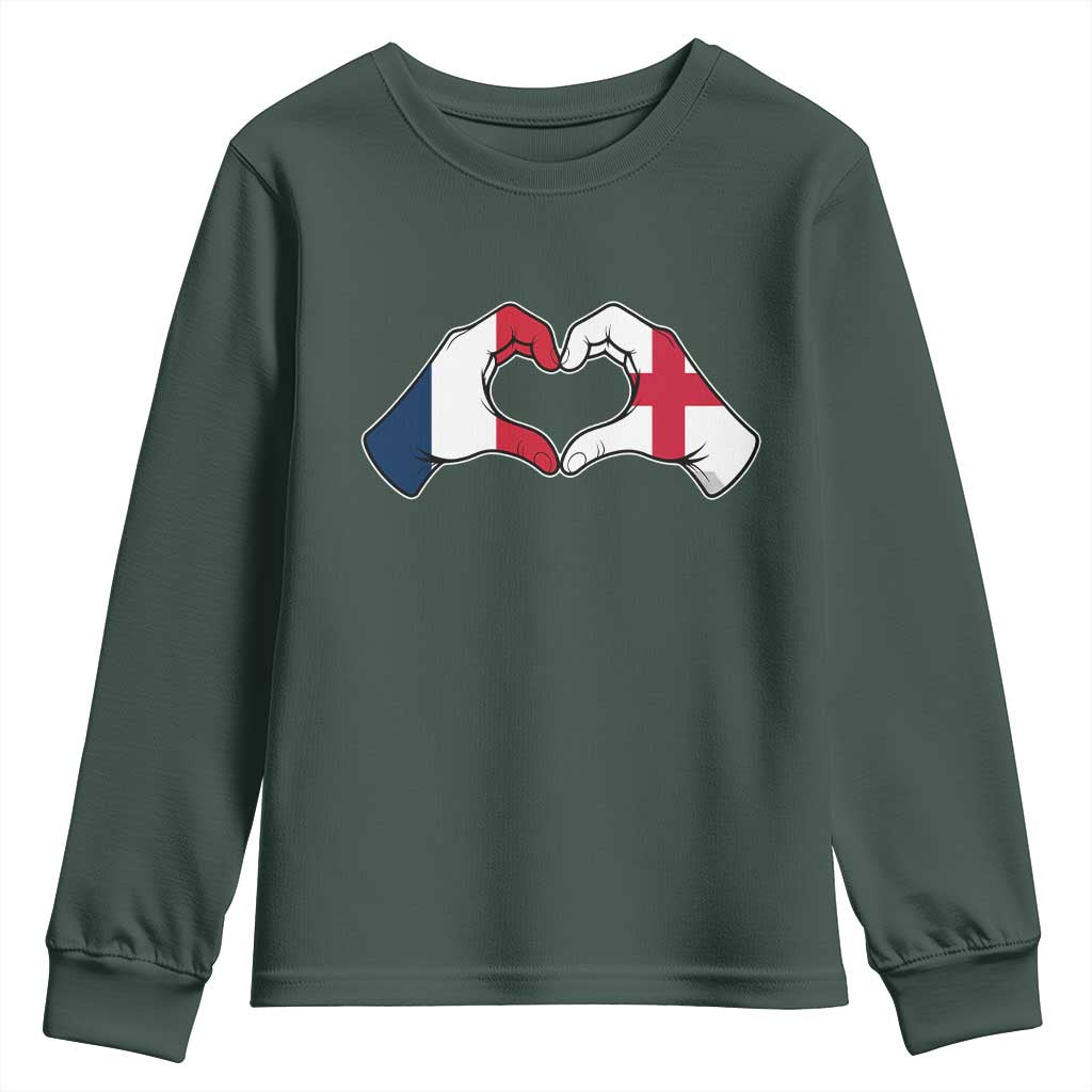 Proud Fance England Heritage Hand Heart Graphic Youth Sweatshirt French English Anglo Roots Cross Border Love Unity