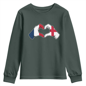 Proud Fance England Heritage Hand Heart Graphic Youth Sweatshirt French English Anglo Roots Cross Border Love Unity