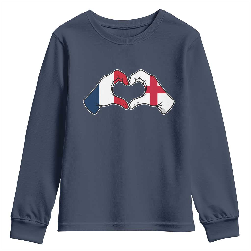 Proud Fance England Heritage Hand Heart Graphic Youth Sweatshirt French English Anglo Roots Cross Border Love Unity