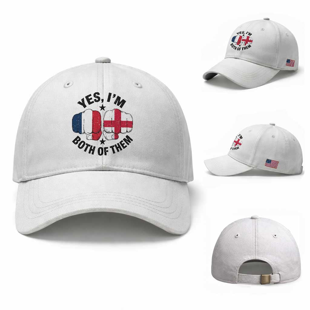 Yes Im Both Of Them France England Flag Fists Graphic Baseball Cap French English Anglo Dual Pride Heritage TS02 Baseball Cap Universal Fit White Print Your Wear