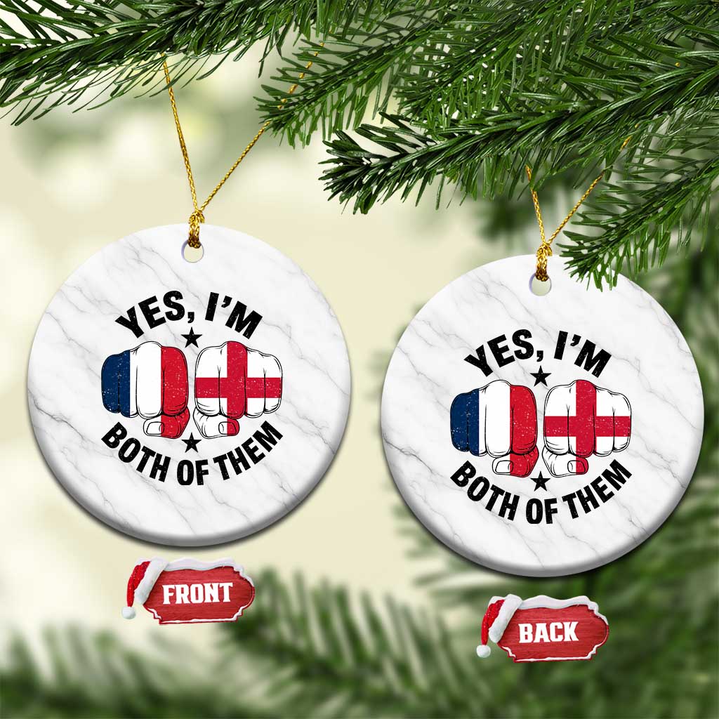 Yes Im Both Of Them France England Flag Fists Graphic Ceramic Ornament French English Anglo Dual Pride Heritage TS02 1pc White Marble Print Your Wear