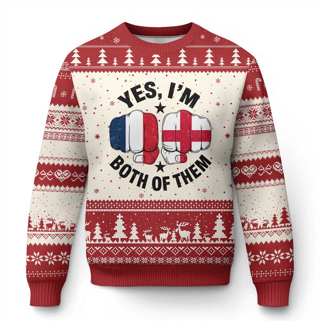 Yes Im Both Of Them France England Flag Fists Graphic Ugly Christmas Sweater French English Anglo Dual Pride Heritage TS02 Beige Red Print Your Wear