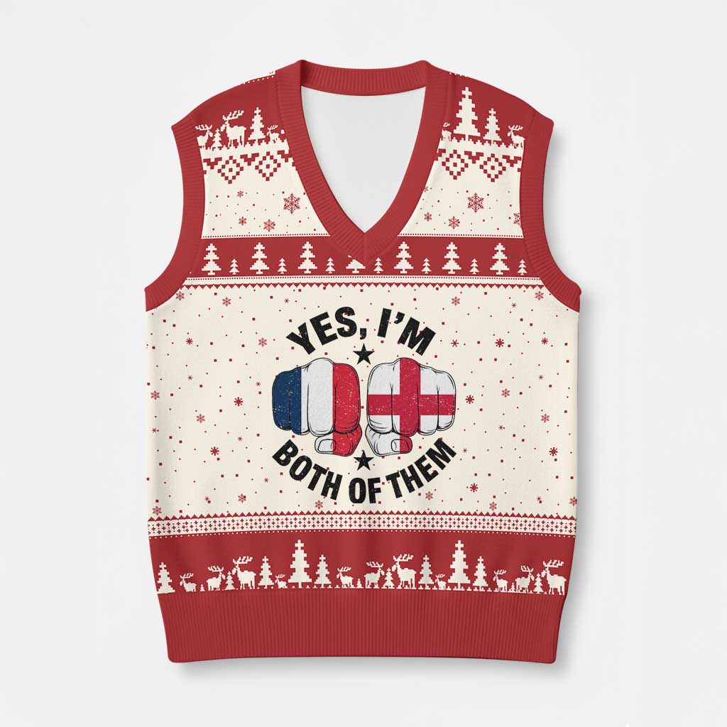 Yes Im Both Of Them France England Flag Fists Graphic V-Neck Knit Sweater Vest French English Anglo Dual Pride Heritage TS02 Beige Red Print Your Wear
