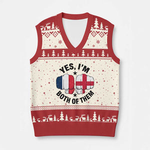 Yes Im Both Of Them France England Flag Fists Graphic V-Neck Knit Sweater Vest French English Anglo Dual Pride Heritage TS02 Beige Red Print Your Wear