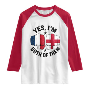 Yes Im Both Of Them France England Flag Fists Graphic Raglan Shirt French English Anglo Dual Pride Heritage TS02 White Red Print Your Wear