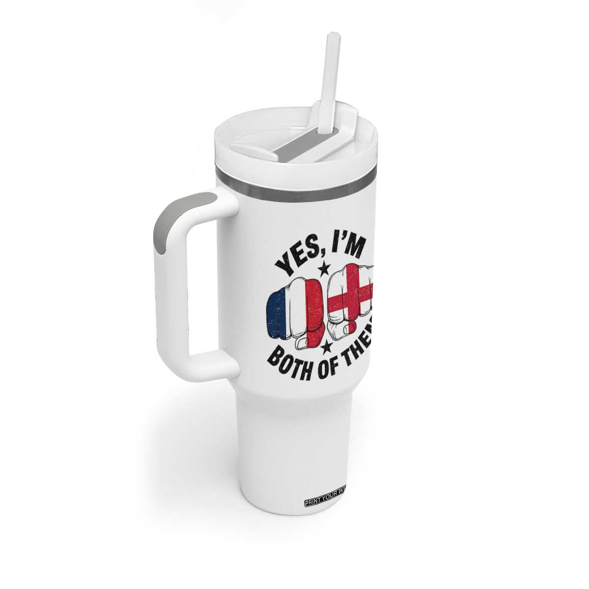 Yes Im Both Of Them France England Flag Fists Graphic Tumbler With Handle French English Anglo Dual Pride Heritage TS02 Print Your Wear