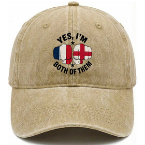 Yes Im Both Of Them France England Flag Fists Graphic Washed Cotton Baseball Cap French English Anglo Dual Pride Heritage TS02 Print Your Wear