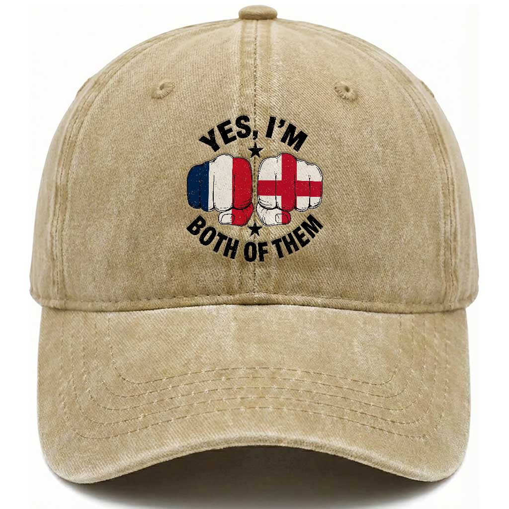 Yes Im Both Of Them France England Flag Fists Graphic Washed Cotton Baseball Cap French English Anglo Dual Pride Heritage TS02 Print Your Wear