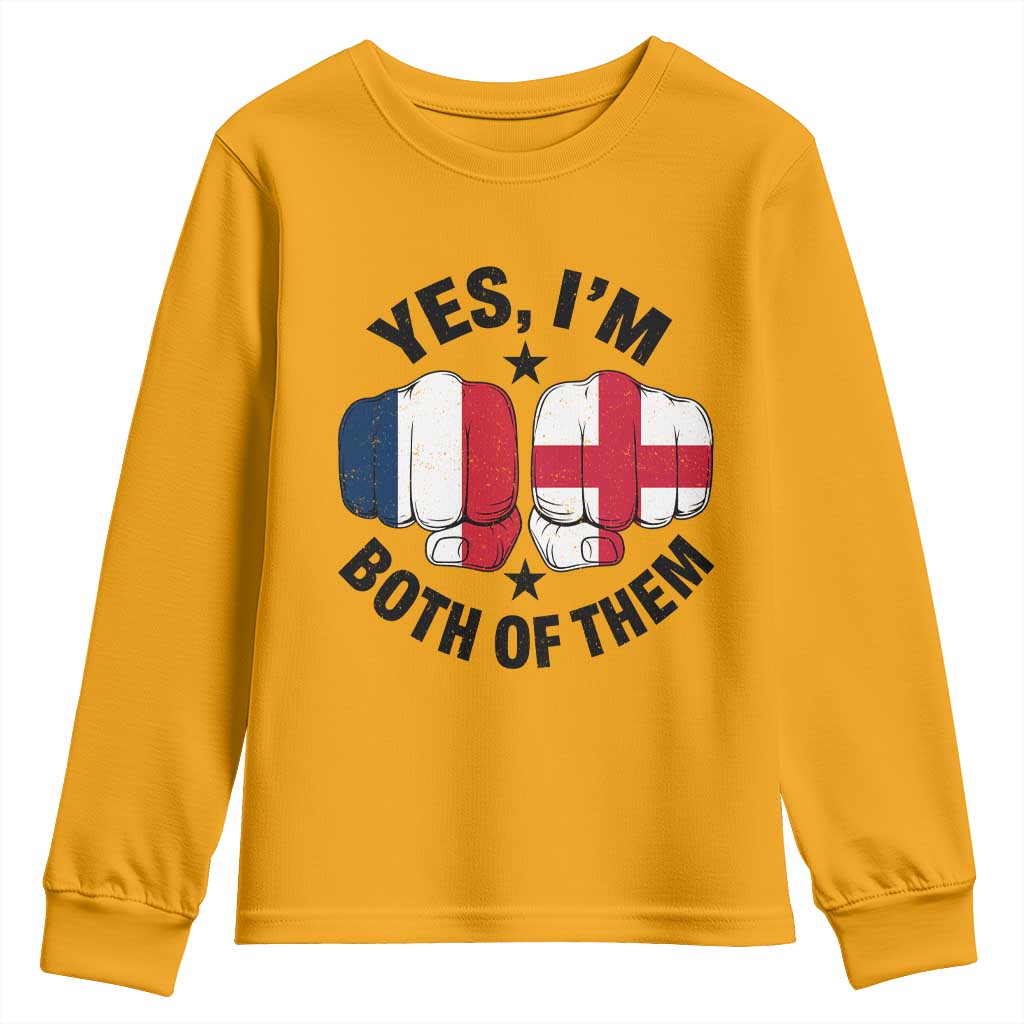 Yes Im Both Of Them France England Flag Fists Graphic Youth Sweatshirt French English Anglo Dual Pride Heritage