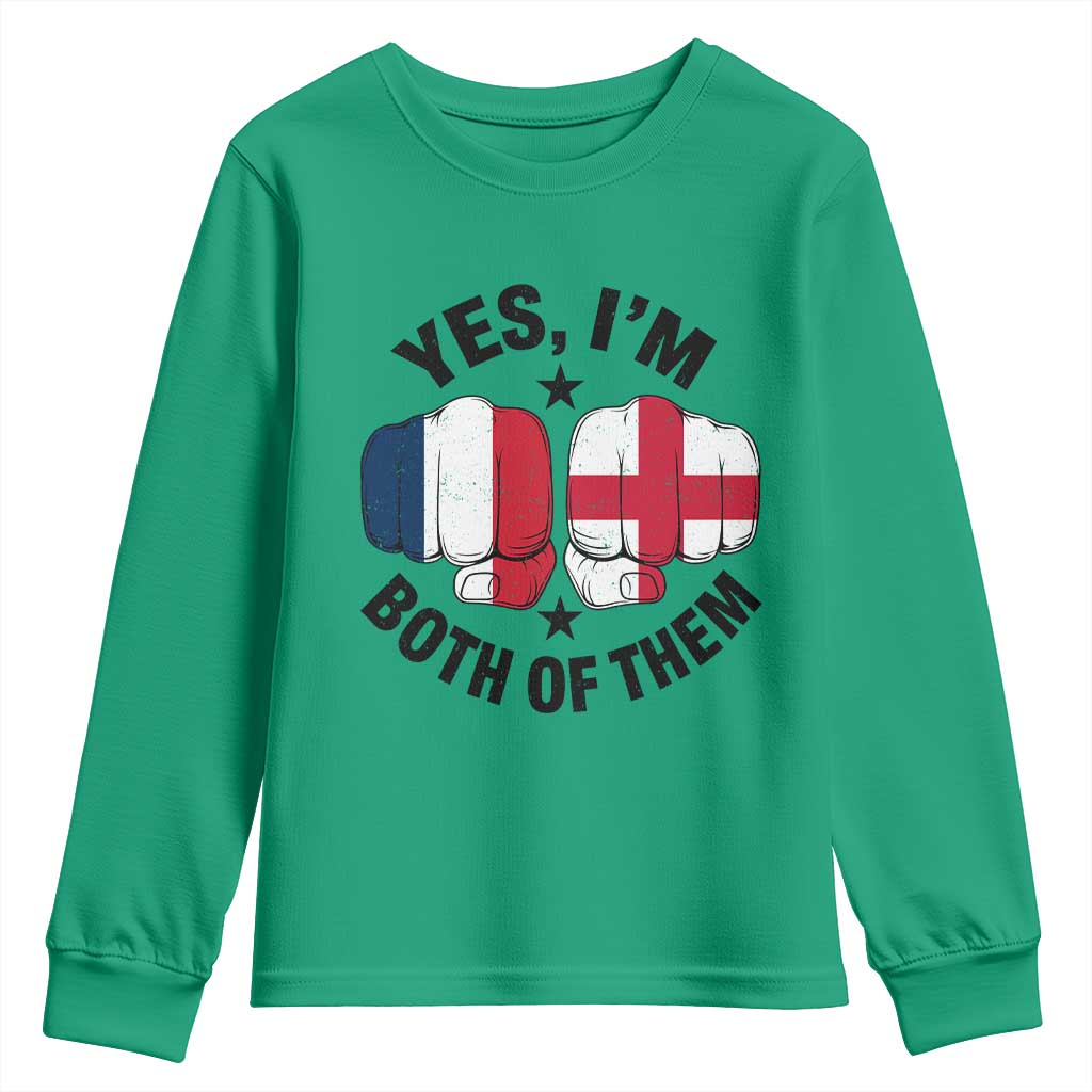Yes Im Both Of Them France England Flag Fists Graphic Youth Sweatshirt French English Anglo Dual Pride Heritage