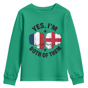 Yes Im Both Of Them France England Flag Fists Graphic Youth Sweatshirt French English Anglo Dual Pride Heritage
