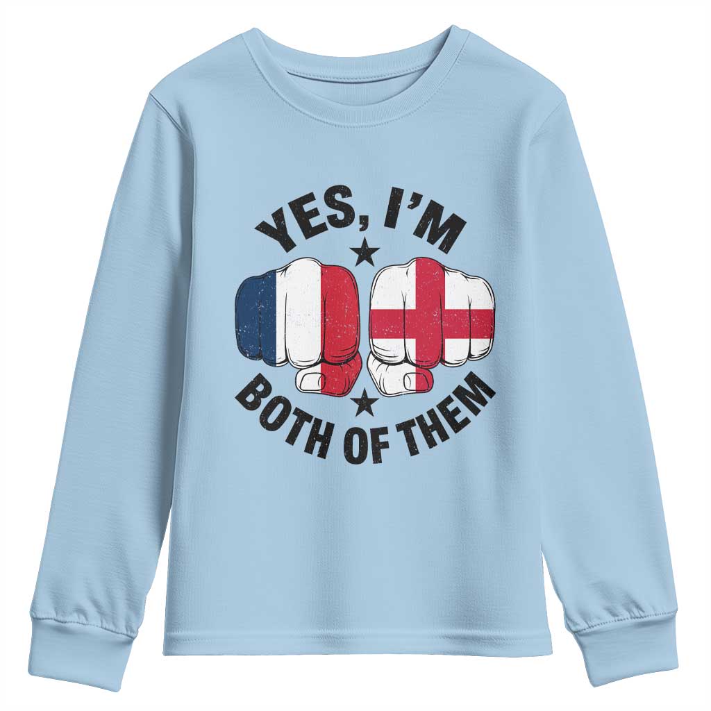 Yes Im Both Of Them France England Flag Fists Graphic Youth Sweatshirt French English Anglo Dual Pride Heritage