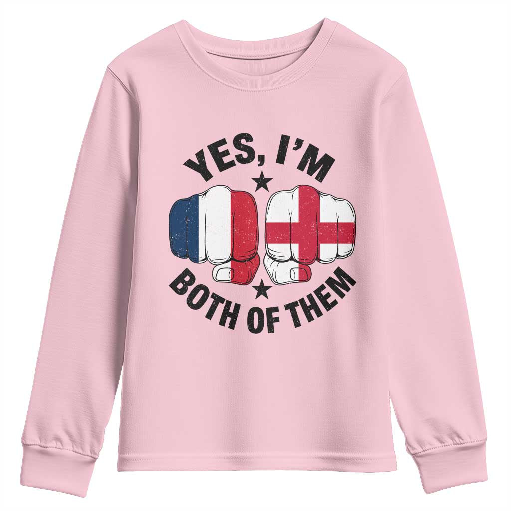 Yes Im Both Of Them France England Flag Fists Graphic Youth Sweatshirt French English Anglo Dual Pride Heritage