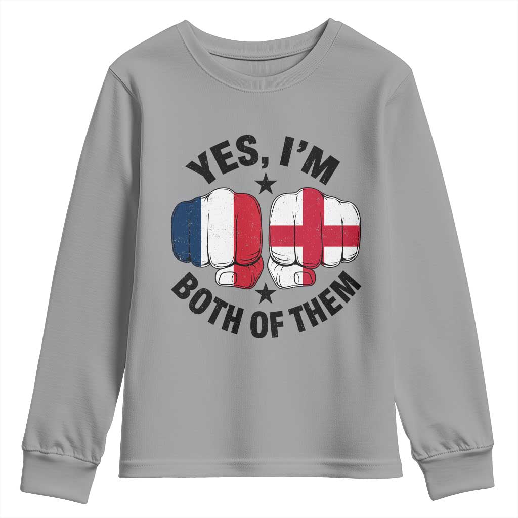 Yes Im Both Of Them France England Flag Fists Graphic Youth Sweatshirt French English Anglo Dual Pride Heritage