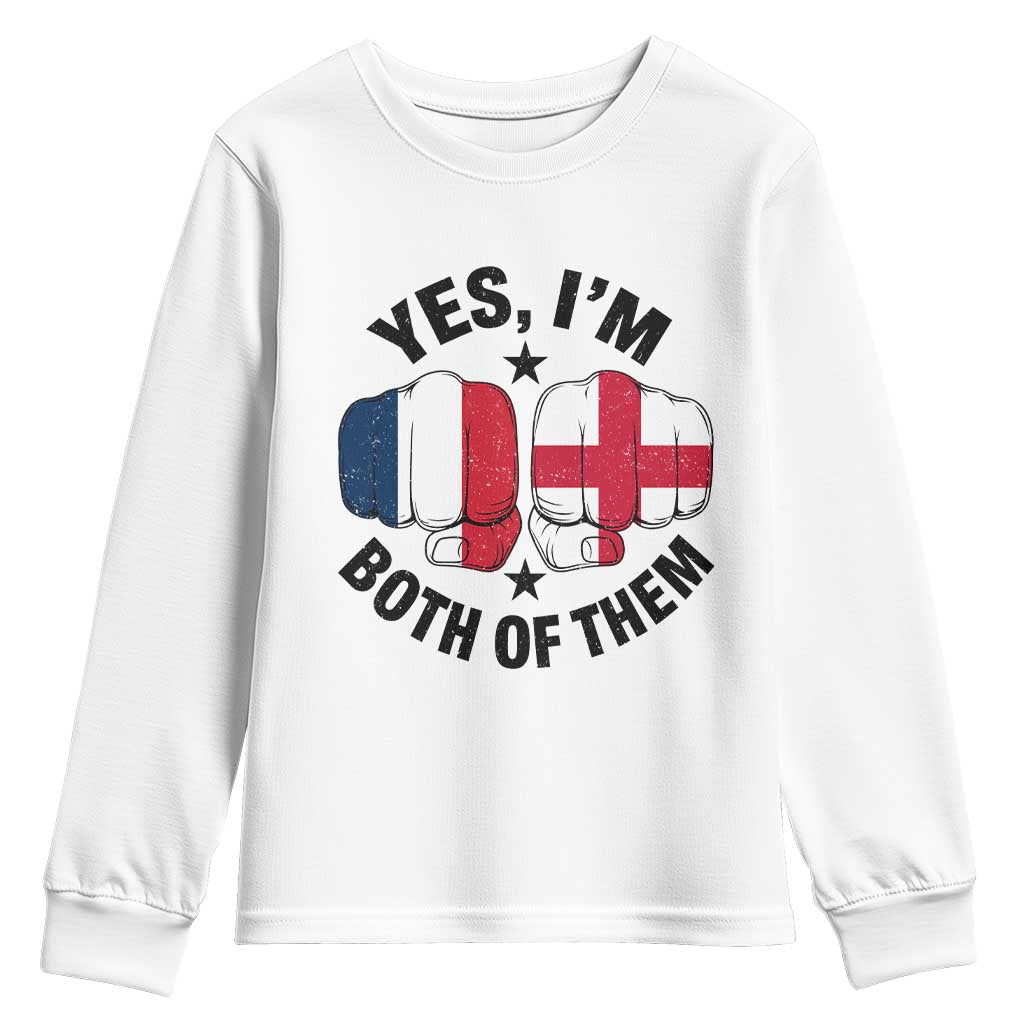 Yes Im Both Of Them France England Flag Fists Graphic Youth Sweatshirt French English Anglo Dual Pride Heritage