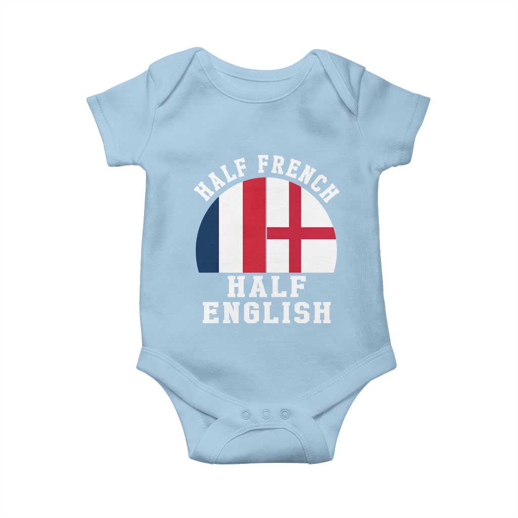 Half French Half English Split Flag Graphic Baby Onesie Patriotic Anglo England France Dual Heritage DNA Ancestry TS02 Light Blue Print Your Wear