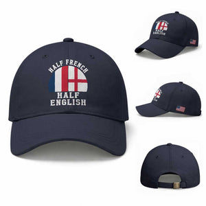Half French Half English Split Flag Graphic Baseball Cap Patriotic Anglo England France Dual Heritage DNA Ancestry TS02 Baseball Cap Universal Fit Navy Print Your Wear