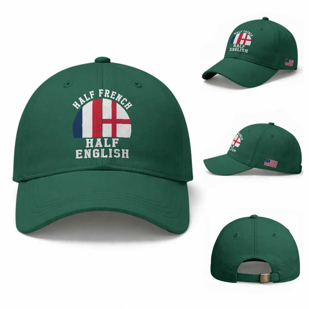 Half French Half English Split Flag Graphic Baseball Cap Patriotic Anglo England France Dual Heritage DNA Ancestry TS02 Baseball Cap Universal Fit Irish Green Print Your Wear