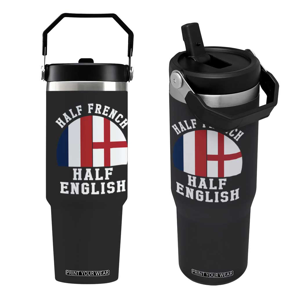 Half French Half English Split Flag Graphic Flip Straw Tumbler Patriotic Anglo England France Dual Heritage DNA Ancestry TS02 One Size: 30 oz Black Print Your Wear
