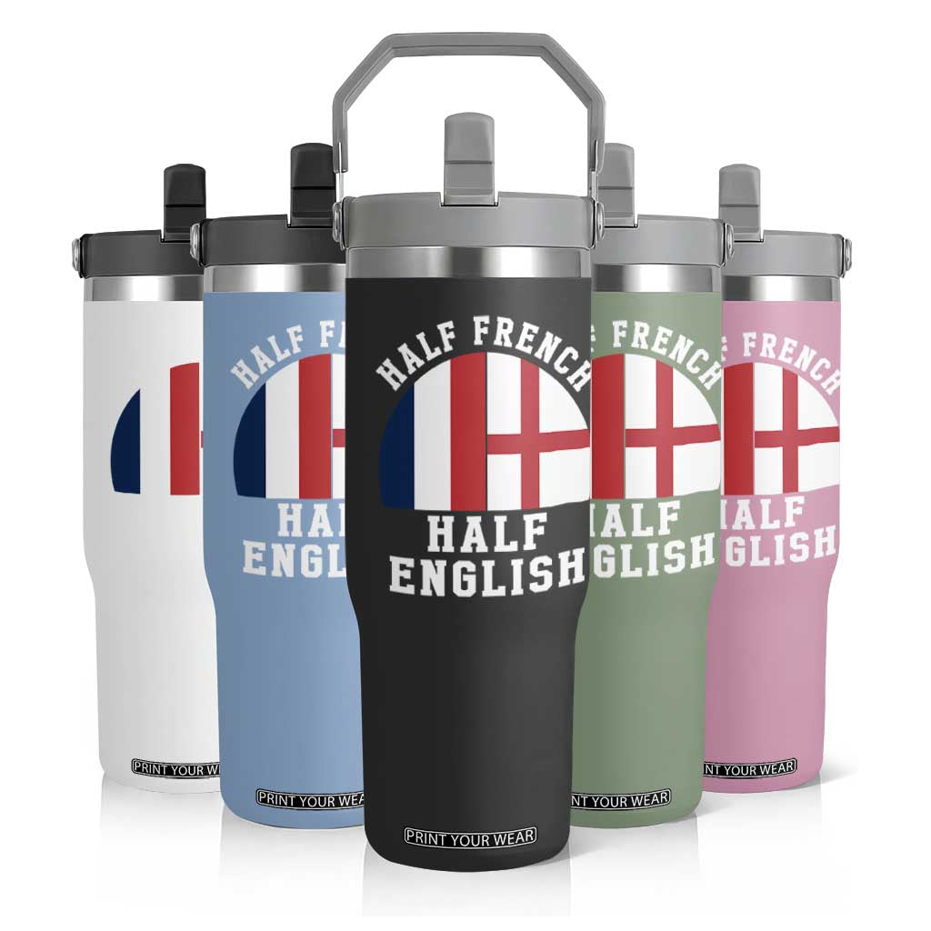 Half French Half English Split Flag Graphic Flip Straw Tumbler Patriotic Anglo England France Dual Heritage DNA Ancestry TS02 Print Your Wear