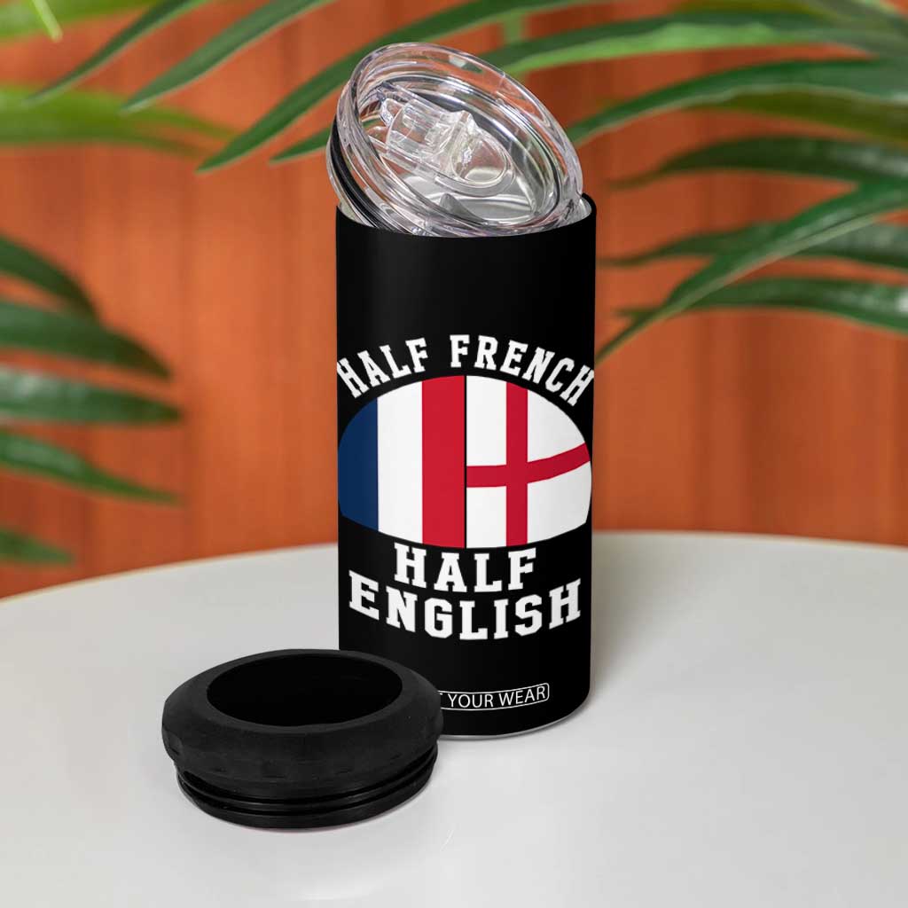 Half French Half English Split Flag Graphic 4 in 1 Can Cooler Tumbler Patriotic Anglo England France Dual Heritage DNA Ancestry TS02 Print Your Wear