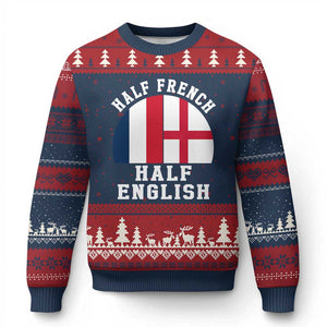 Half French Half English Split Flag Graphic Ugly Christmas Sweater Patriotic Anglo England France Dual Heritage DNA Ancestry TS02 Navy Red Print Your Wear