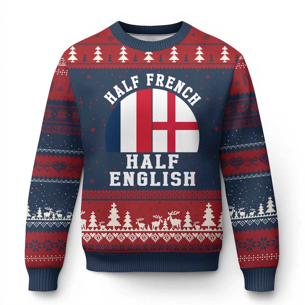 Half French Half English Split Flag Graphic Ugly Christmas Sweater Patriotic Anglo England France Dual Heritage DNA Ancestry TS02 Navy Red Print Your Wear