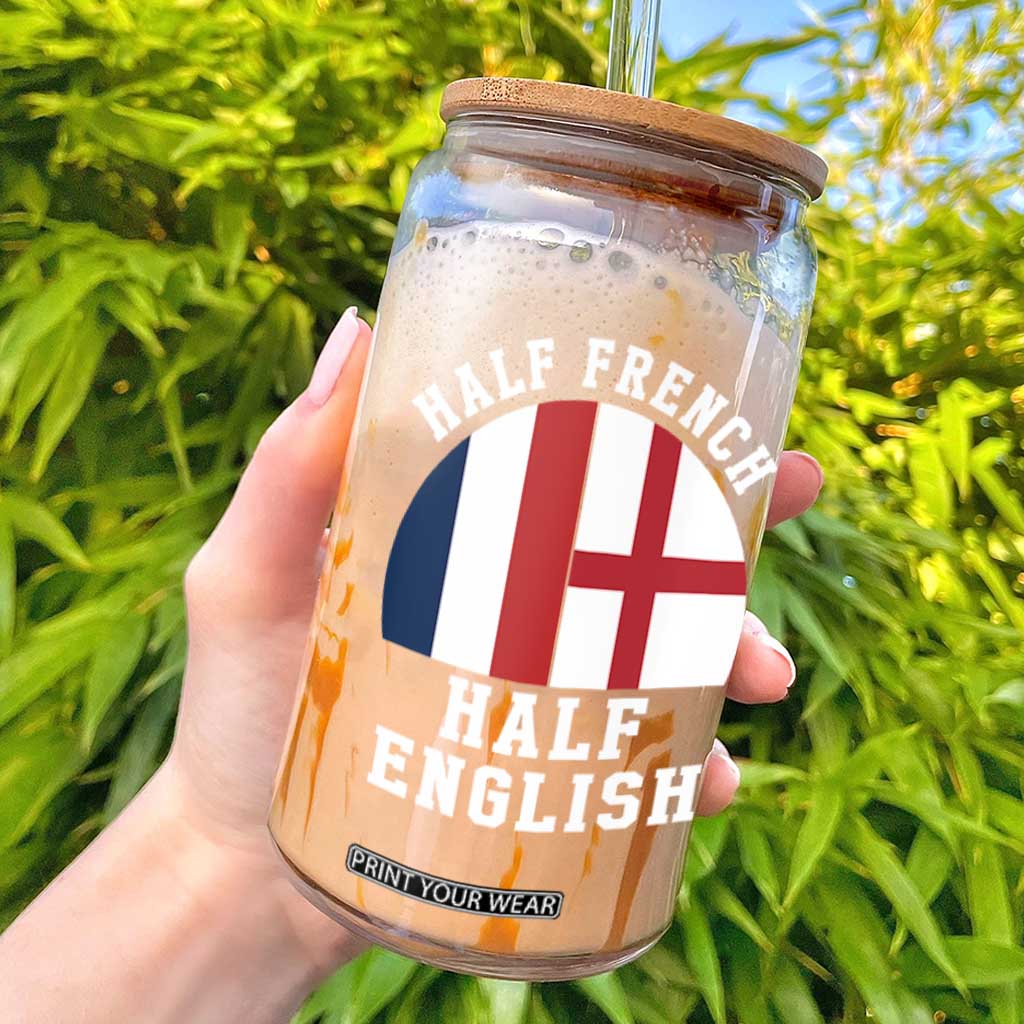 Half French Half English Split Flag Graphic Glass Can Patriotic Anglo England France Dual Heritage DNA Ancestry TS02 Black Print Your Wear