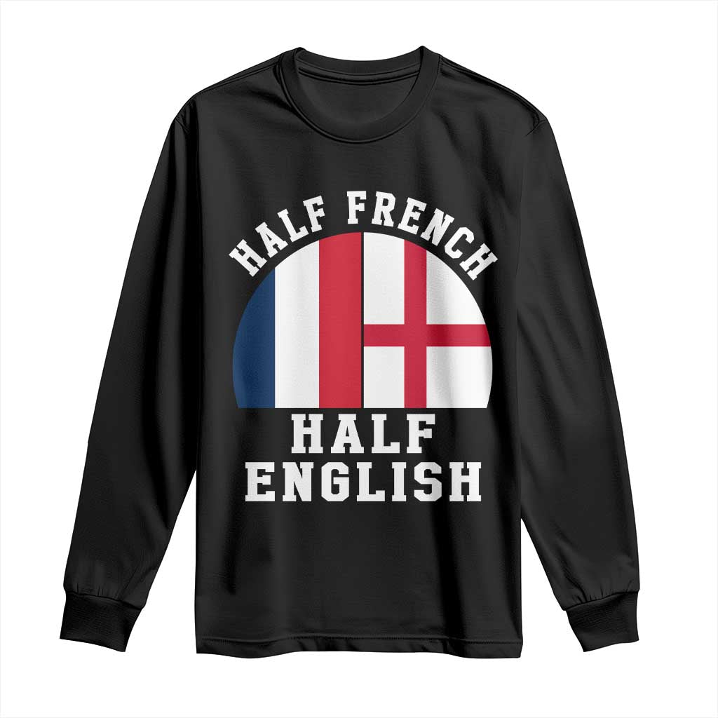 Half French Half English Split Flag Graphic Long Sleeve Shirt Patriotic Anglo England France Dual Heritage DNA Ancestry