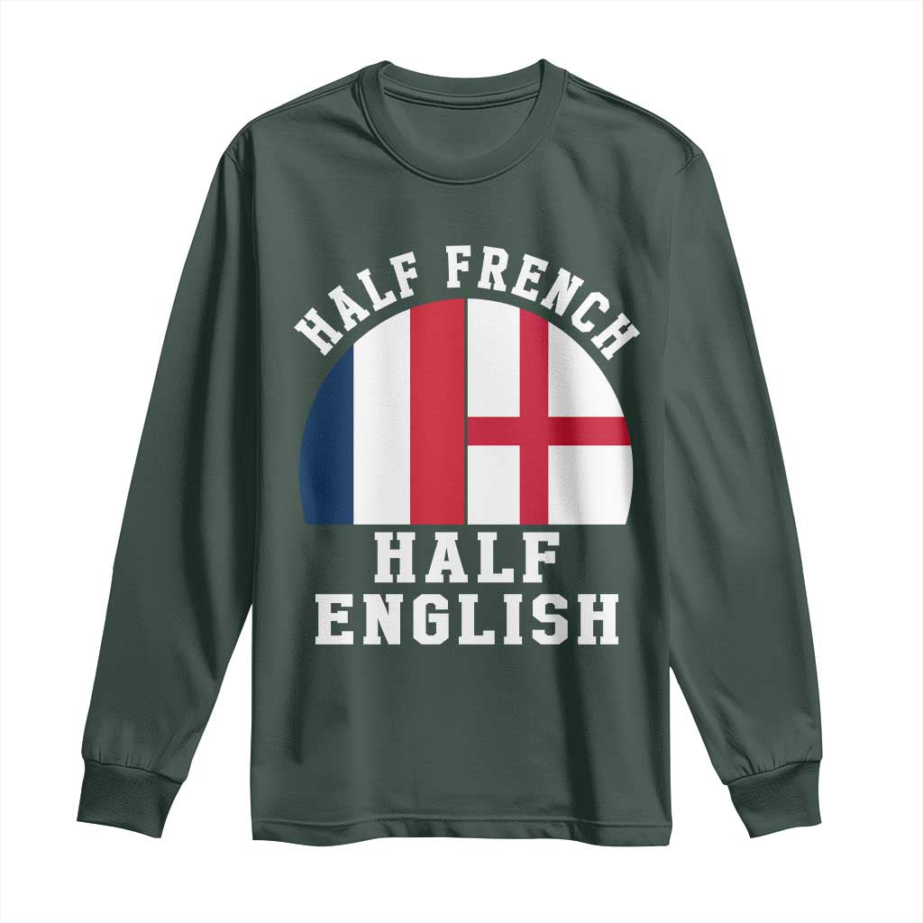Half French Half English Split Flag Graphic Long Sleeve Shirt Patriotic Anglo England France Dual Heritage DNA Ancestry