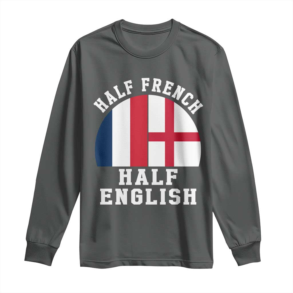 Half French Half English Split Flag Graphic Long Sleeve Shirt Patriotic Anglo England France Dual Heritage DNA Ancestry