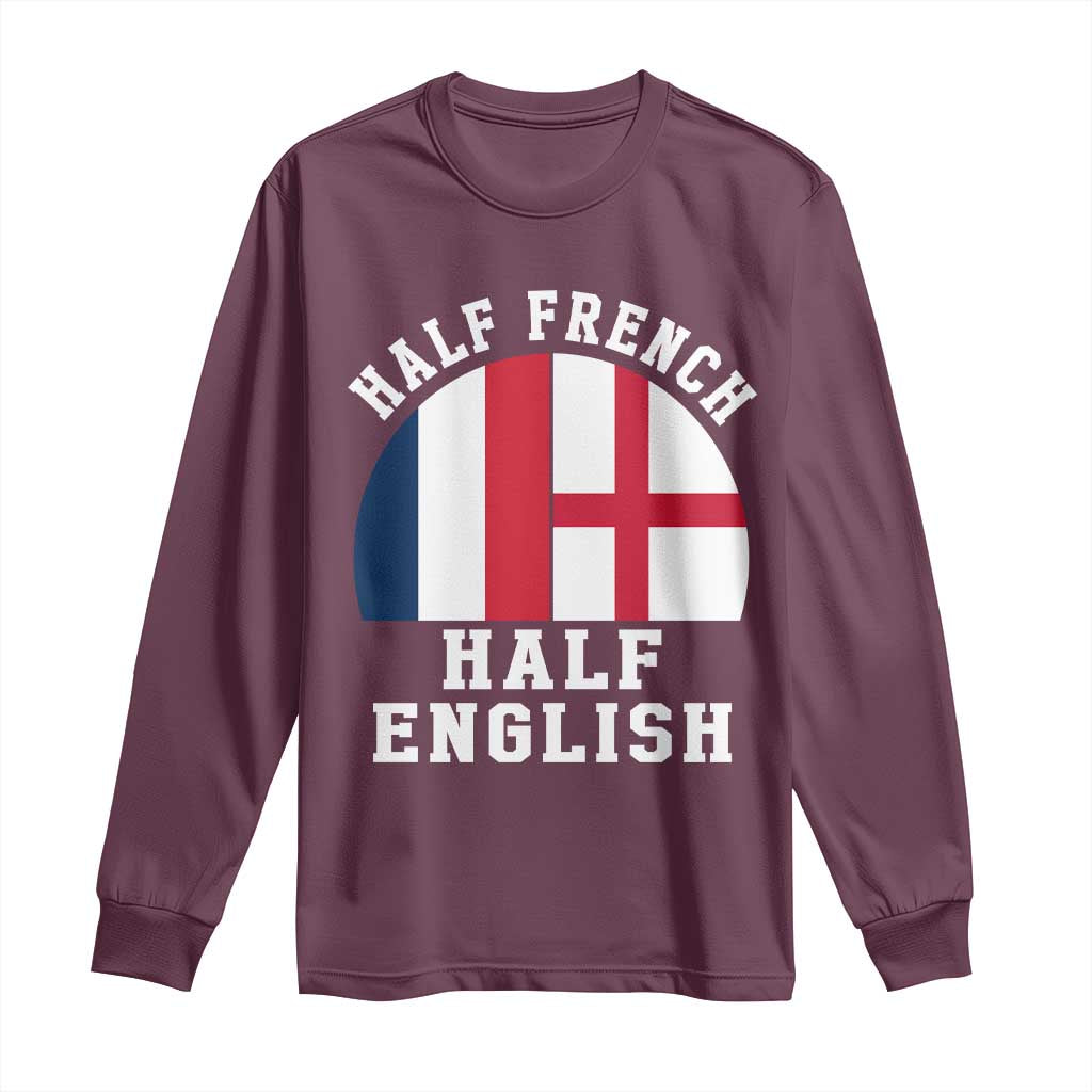 Half French Half English Split Flag Graphic Long Sleeve Shirt Patriotic Anglo England France Dual Heritage DNA Ancestry