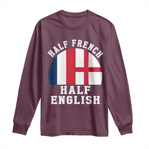 Half French Half English Split Flag Graphic Long Sleeve Shirt Patriotic Anglo England France Dual Heritage DNA Ancestry