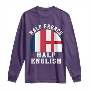 Half French Half English Split Flag Graphic Long Sleeve Shirt Patriotic Anglo England France Dual Heritage DNA Ancestry