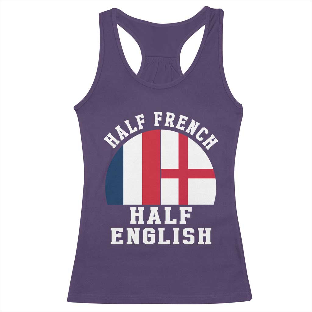 Half French Half English Split Flag Graphic Racerback Tank Top Patriotic Anglo England France Dual Heritage DNA Ancestry TS02 Purple Print Your Wear