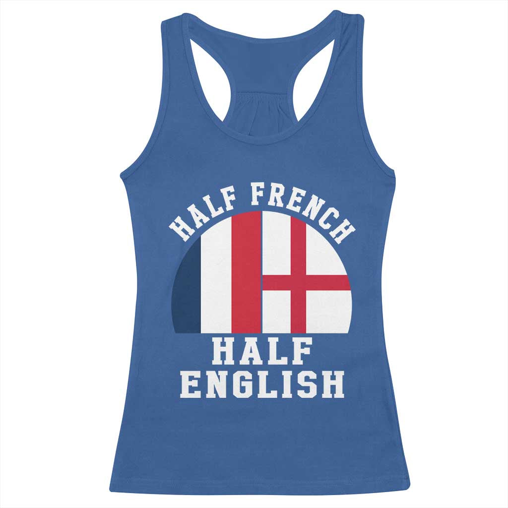 Half French Half English Split Flag Graphic Racerback Tank Top Patriotic Anglo England France Dual Heritage DNA Ancestry TS02 Royal Blue Print Your Wear